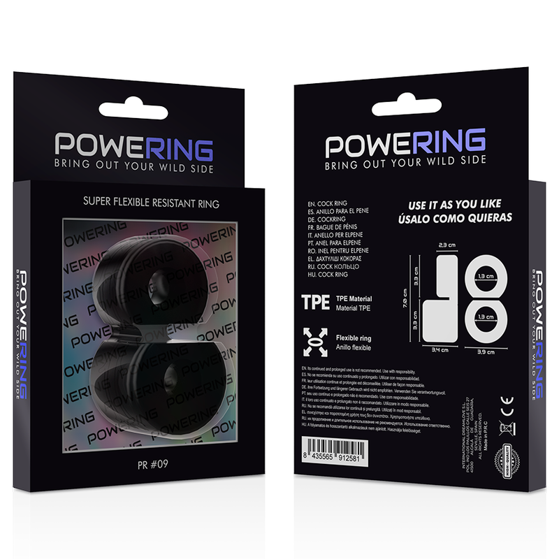 POWERING - anneau pénis double super flexible et résistant pr09 noir