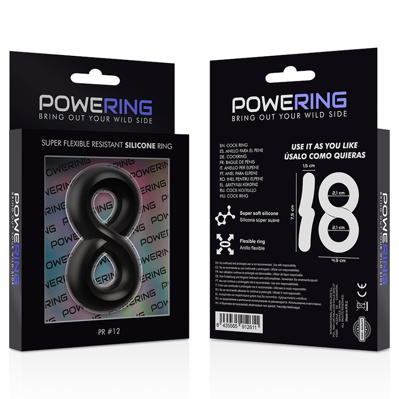 POWERING - anneau pénis et testicules super flexible et résistant pr12 noir