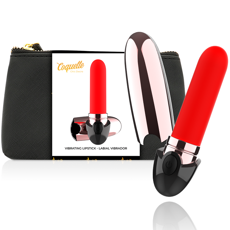 COQUETTE TOYS  - vibromasseur rechargeable rouge a lèvres noir/ or