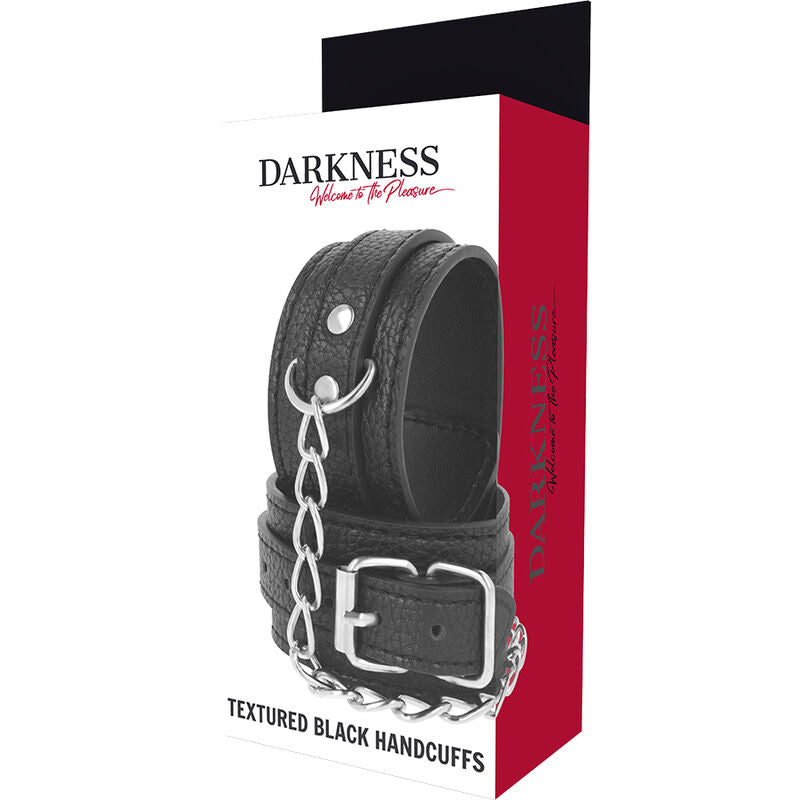 DARKNESS - menottes en cuir texturé noir