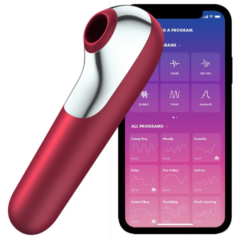 SATISFYER - vibromasseur et aspiration DOUBLE LOVE avec air pulsé rouge