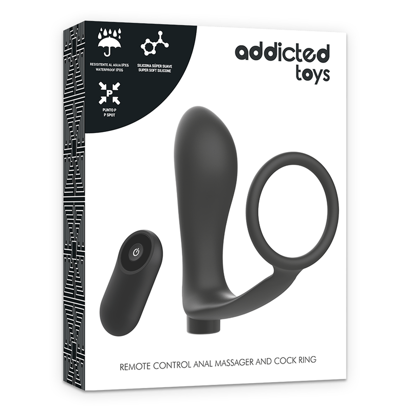 ADDICTED TOYS - anneau pénis télécommandé plug anal noir rechargeable